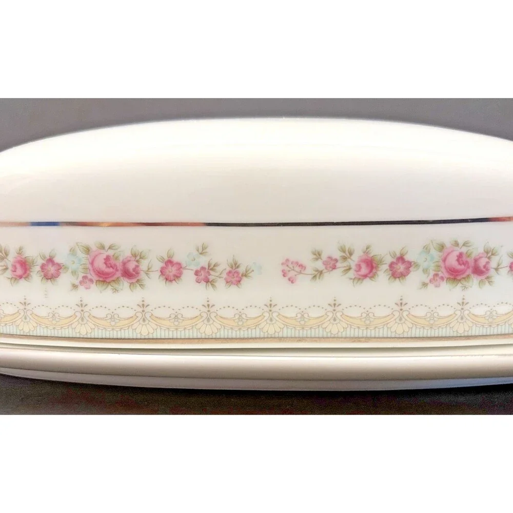Vintage Noritake Roselane Fine China 1/4 lb Covered Butter Dish with Lid